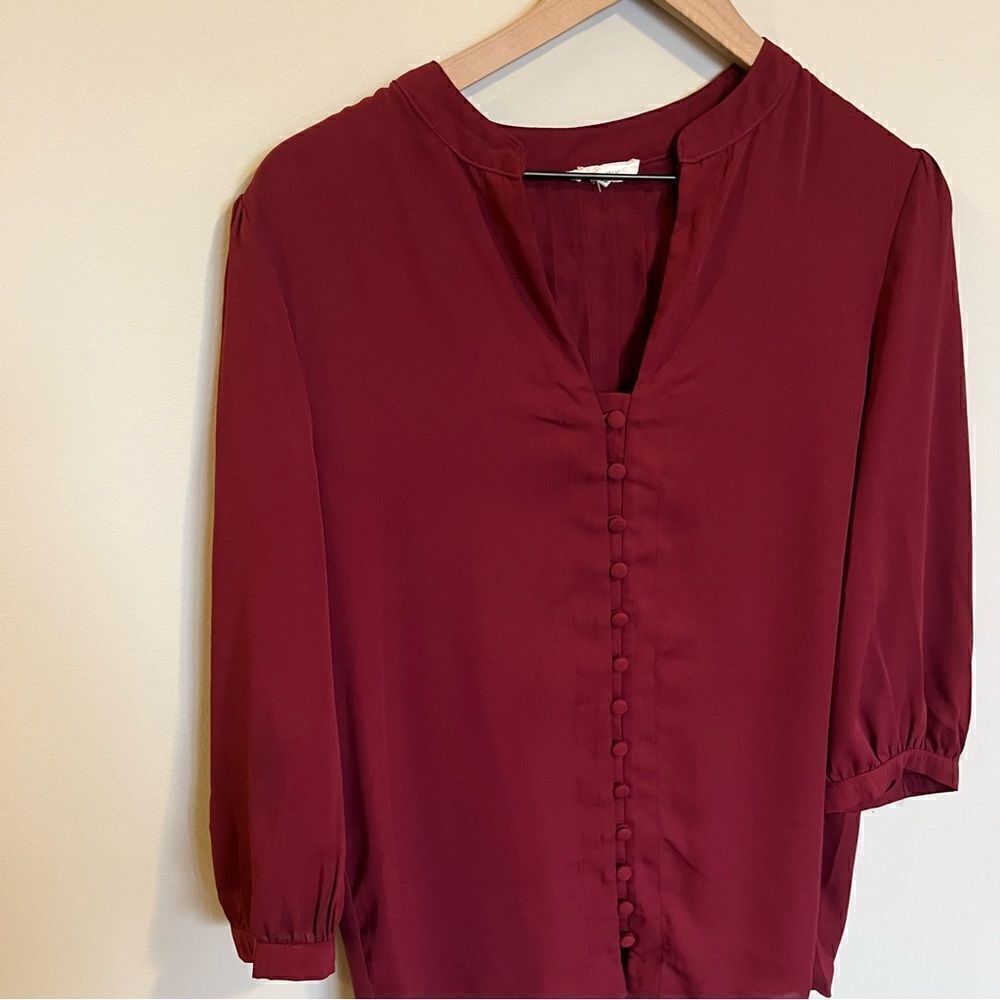 Everly Merlot button front blouse - Picture 2 of 10